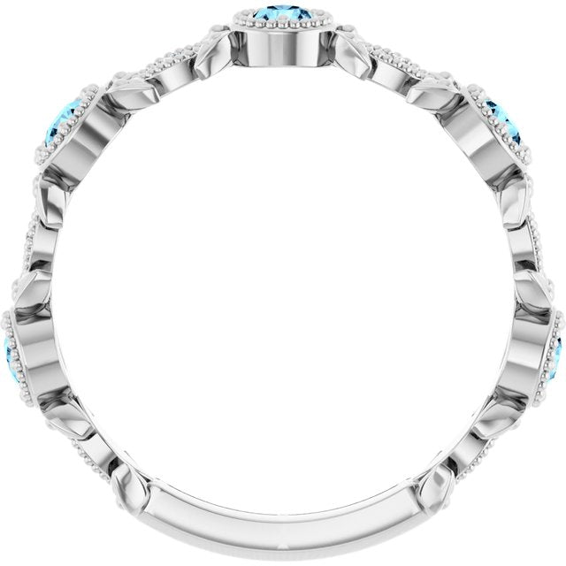 14k White Natural Aquamarine & .03 Ctw Natural Diamond Leaf Ring