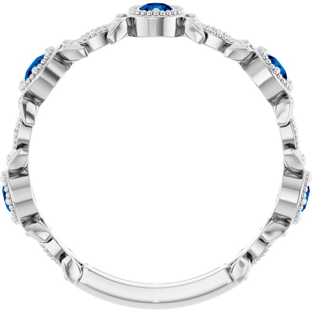 14k White Natural Blue Sapphire & .03 Ctw Natural Diamond Leaf Ring