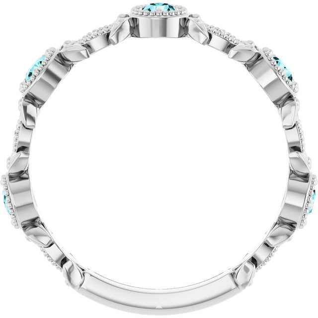 14k White Natural Blue Zircon & .03 Ctw Natural Diamond Leaf Ring