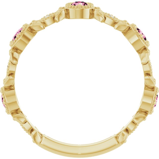 14k Yellow Natural Pink Tourmaline & .03 Ctw Natural Diamond Leaf Ring
