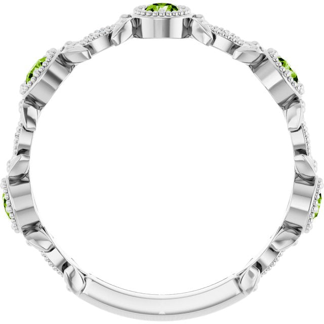 14k White Natural Peridot & .03 Ctw Natural Diamond Leaf Ring