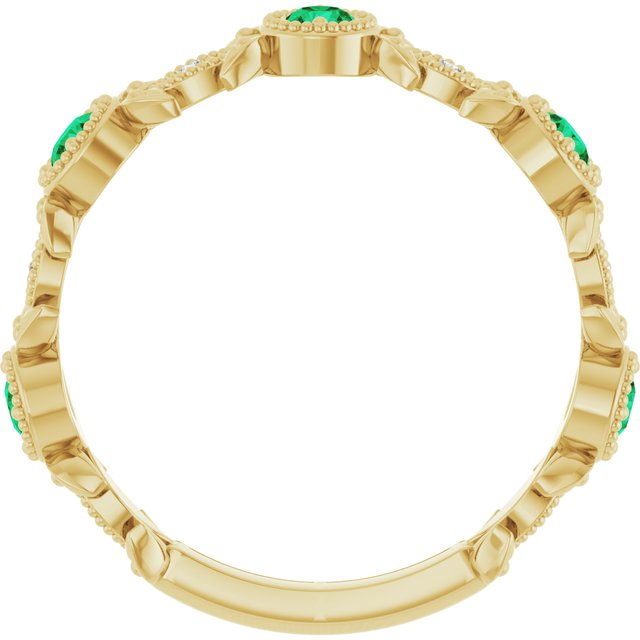 14k Yellow Natural Emerald & .03 Ctw Natural Diamond Leaf Ring