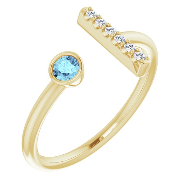 14k Yellow Natural Aquamarine & .05 Ctw Natural Diamond Bar Ring