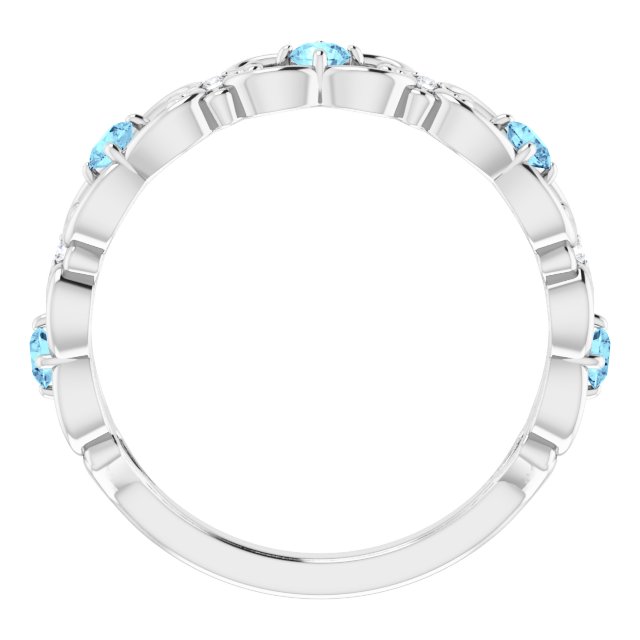 14k White Natural Aquamarine & .02 Ctw Natural Diamond Scroll Ring