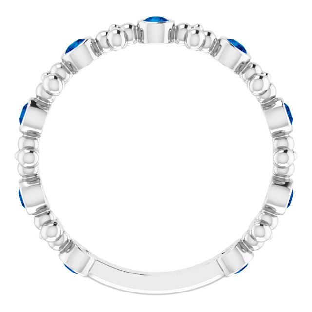 14k White Lab-grown Blue Sapphire Beaded Ring