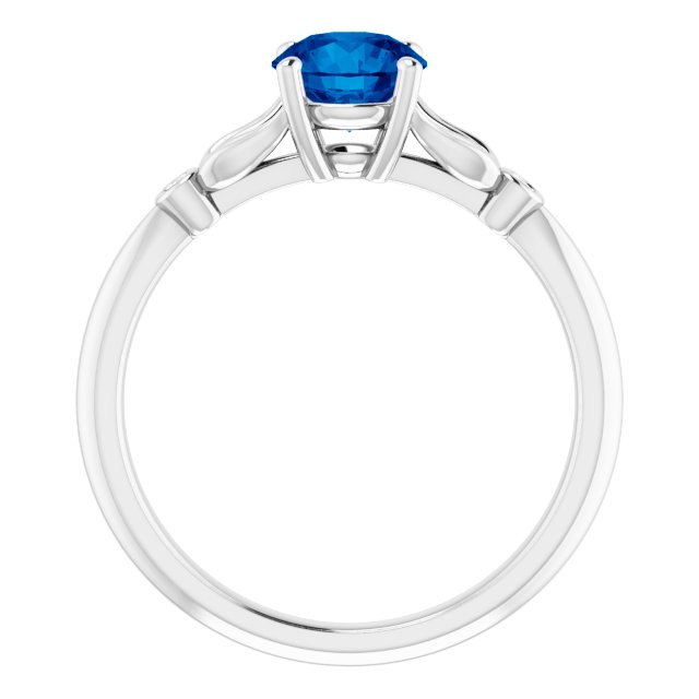 14k White Lab-grown Blue Sapphire & .02 Ctw Natural Diamond Ring