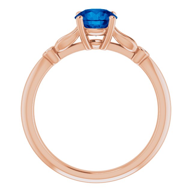 14k Rose Lab-grown Blue Sapphire & .02 Ctw Natural Diamond Ring