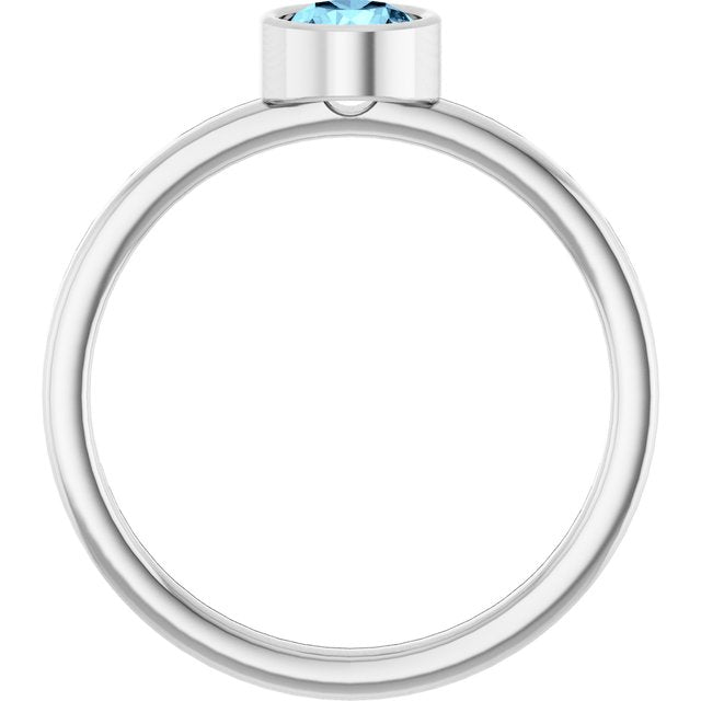 14k White 5 Mm Natural Aquamarine Ring