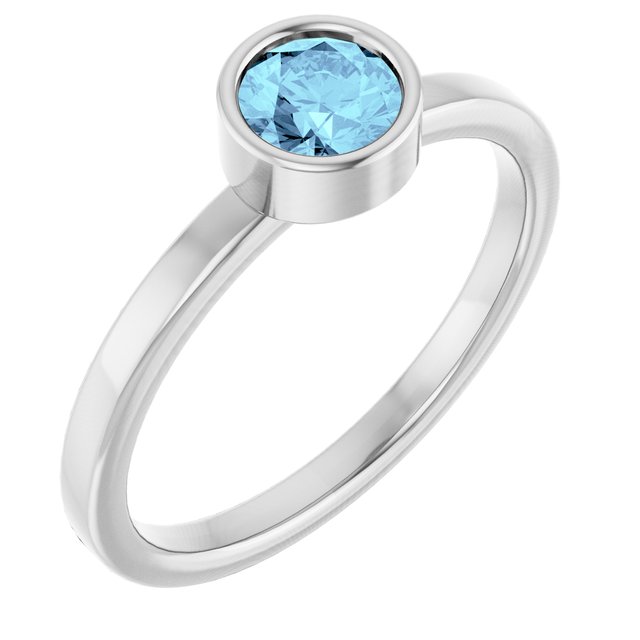 14k White 5 Mm Natural Aquamarine Ring