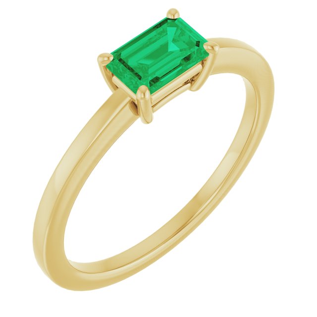 14k Yellow Lab-grown Emerald Ring