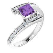 14k White Natural Amethyst & 1/4 Ctw Natural Diamond Ring