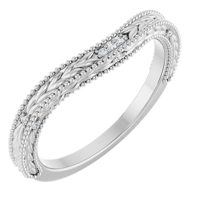 14k White .03 Ctw Natural Diamond Contour Band