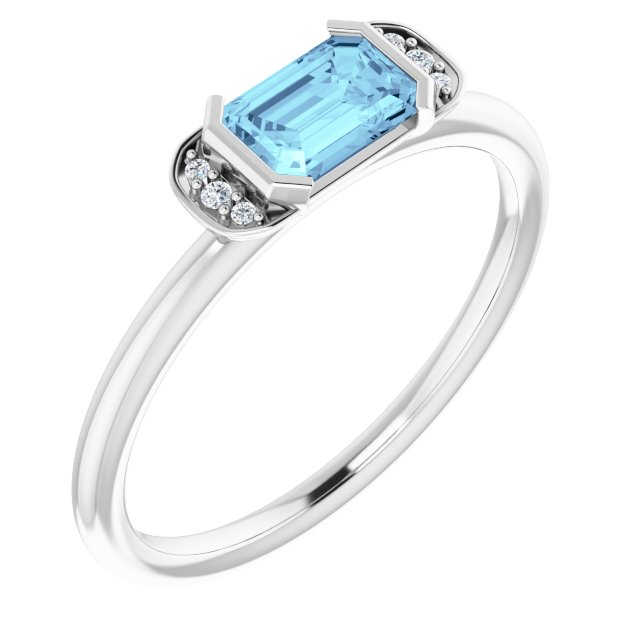 14k White Natural Aquamarine & .02 Ctw Natural Diamond Stackable Ring