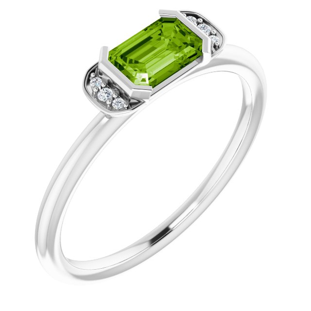 14k White Natural Peridot & .02 Ctw Natural Diamond Stackable Ring