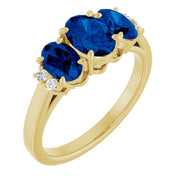 14k Yellow Lab-grown Blue Sapphire & .05 Ctw Natural Diamond Ring