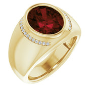 14k Yellow Natural Mozambique Garnet & 1/8 Ctw Natural Diamond Ring