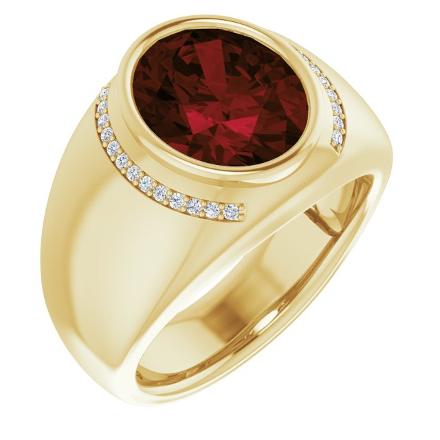 14k Yellow Natural Mozambique Garnet & 1/8 Ctw Natural Diamond Ring