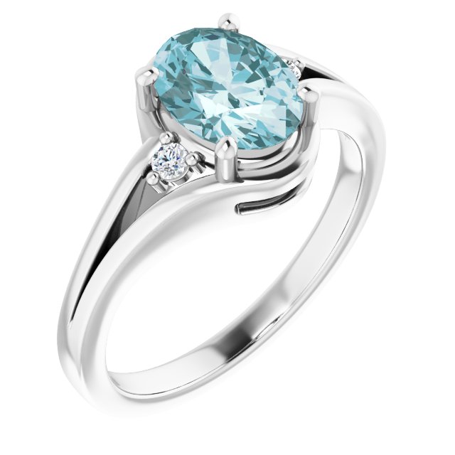 14k White Natural Sky Blue Topaz & .05 Ctw Natural Diamond Ring