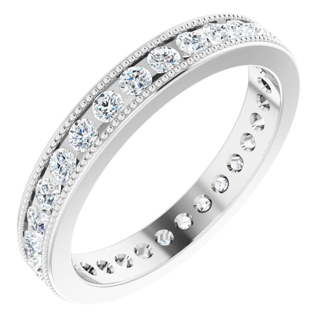 14k White 9/10 Ctw Natural Diamond Milgrain Eternity Band Size 7