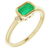 14k Yellow Lab-grown Emerald & .02 Ctw Natural Diamond Ring