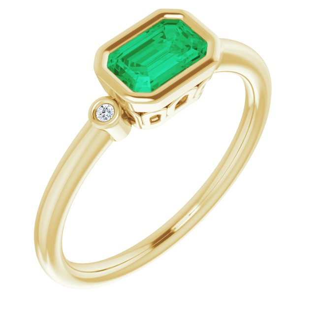 14k Yellow Lab-grown Emerald & .02 Ctw Natural Diamond Ring