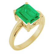 14K Yellow Lab-Grown Emerald Scroll Setting® Ring