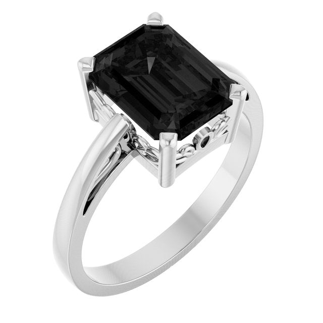 14K White Natural Black Onyx Scroll Setting® Ring
