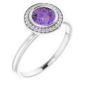 14k White Natural Amethyst & .06 Ctw Natural Diamond Ring