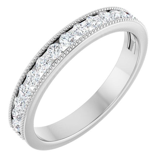 14k White 1/2 Ctw Natural Diamond Milgrain Anniversary Band