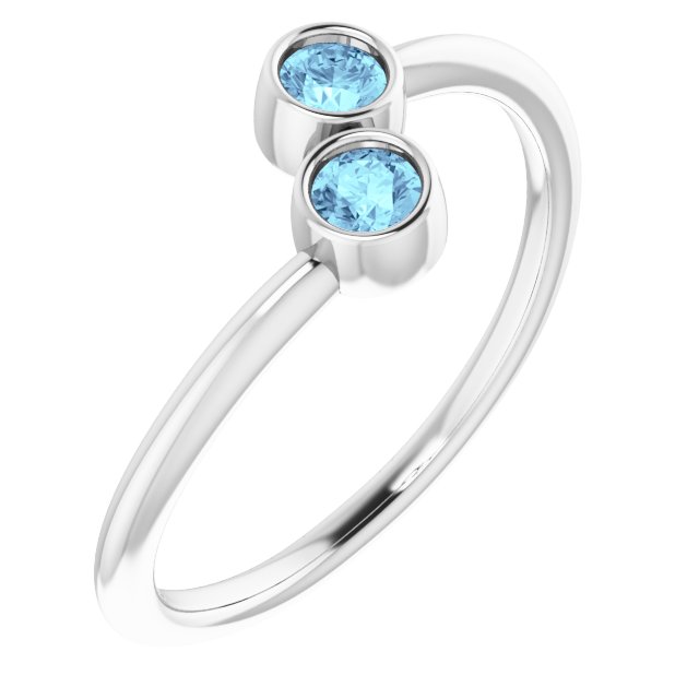 14k White Natural Aquamarine Two-stone Ring