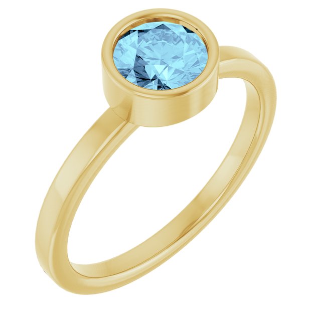 14k Yellow 6 Mm Natural Aquamarine Ring