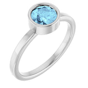 Rhodium-plated Sterling Silver 6 Mm Imitation Aquamarine Ring