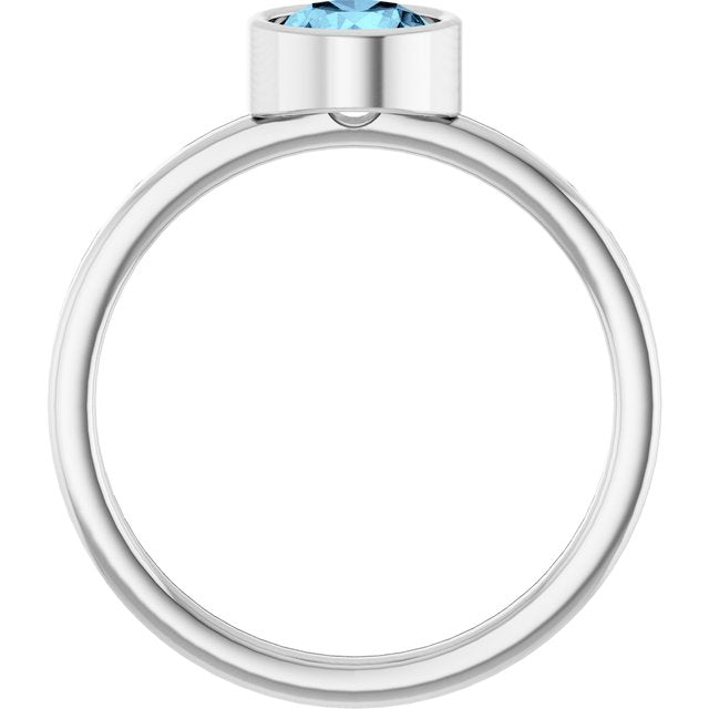 Rhodium-plated Sterling Silver 6 Mm Imitation Aquamarine Ring
