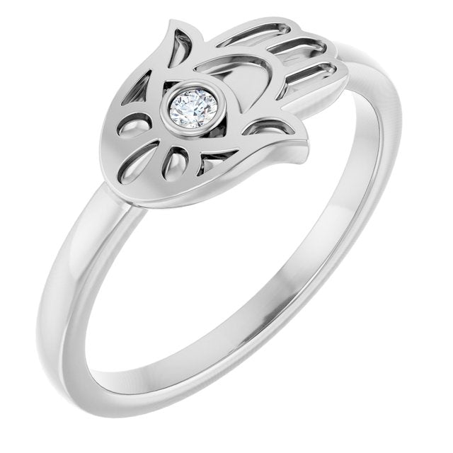 Sterling Silver .03 Ct Natural Diamond Hamsa Ring