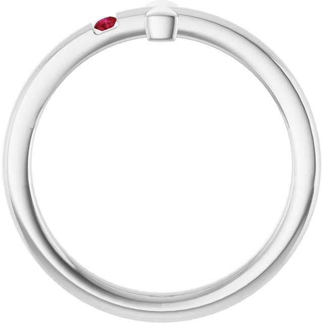 14k White Natural Ruby Youth Sideways Cross Ring