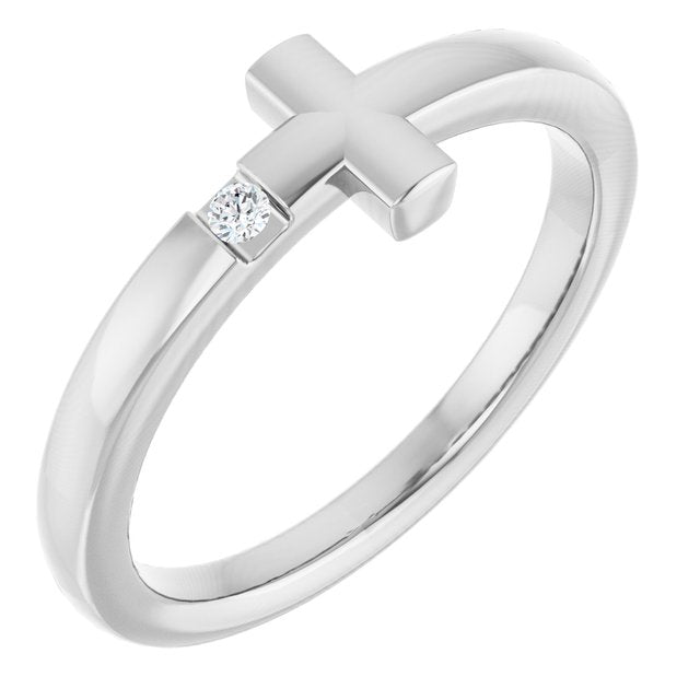 14k White .015 Ctw Natural Diamond Youth Sideways Cross Ring