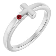 14k White Natural Ruby Youth Sideways Cross Ring
