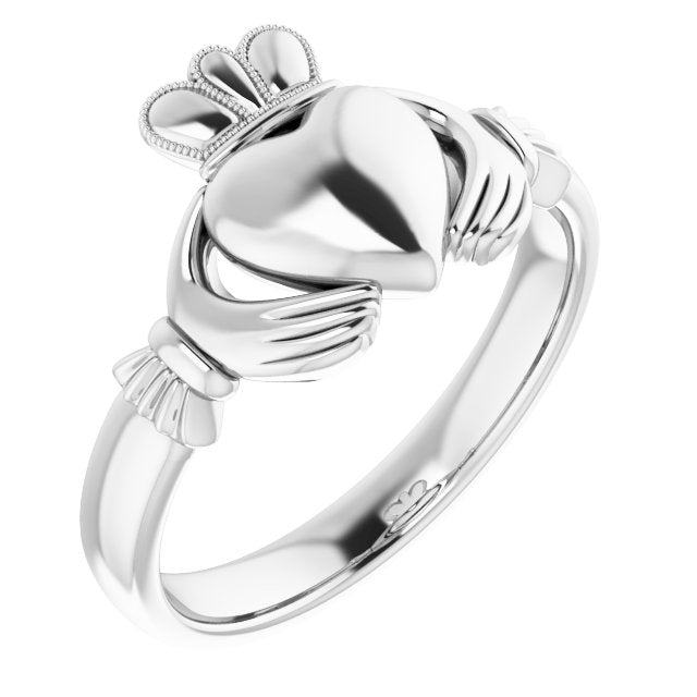 Sterling Silver 8.5 Mm Claddagh Band Size 10