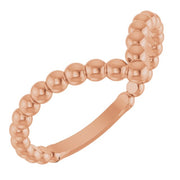 14K Rose Beaded Stackable V Ring