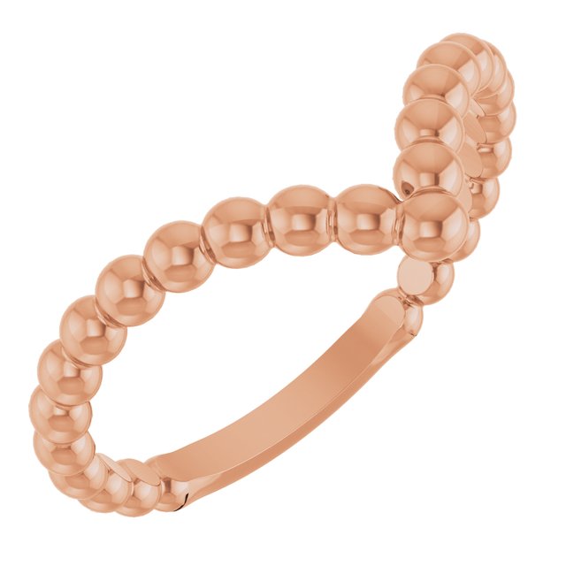 14K Rose Beaded Stackable V Ring