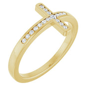 14k Yellow 1/10 Ctw Natural Diamond Sideways Cross Ring