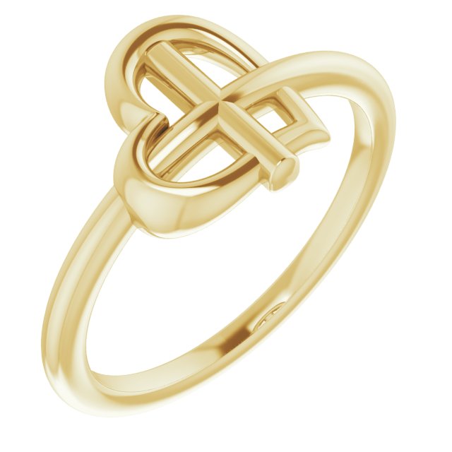 14k Yellow Heart Cross Ring
