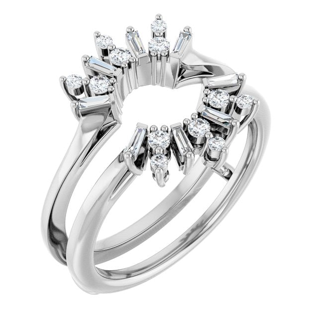 14k White 1/3 Ctw Natural Diamond Art Deco Baguette Ring Guard