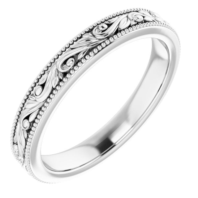 14k White 3.2 Mm Floral-inspired Band Size 8