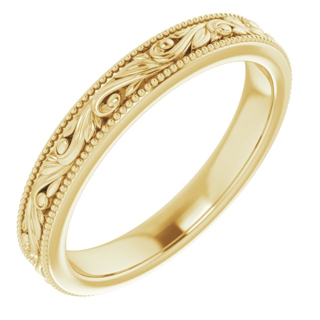 14k Yellow 3.2 Mm Floral-inspired Band Size 8