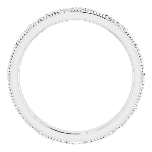 14k White 3.2 Mm Floral-inspired Band Size 8