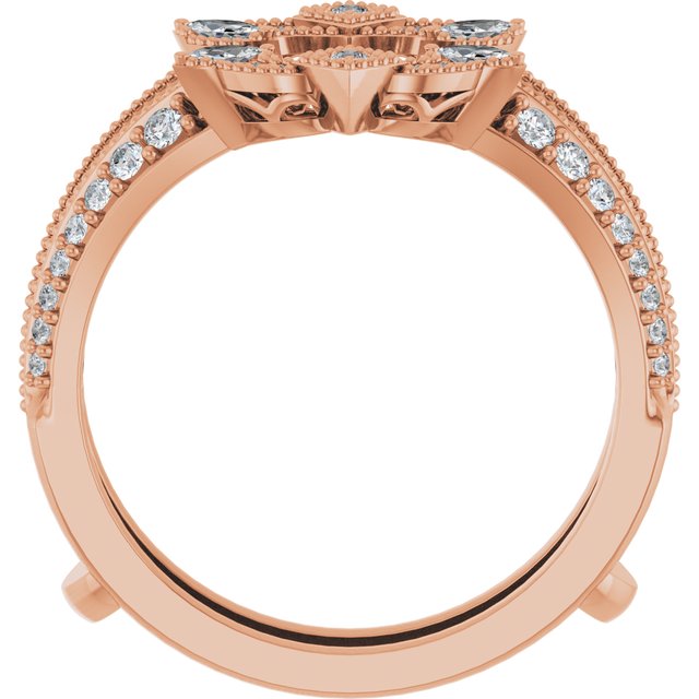 14k Rose 1/3 Ctw Natural Diamond Art Deco Milgrain Ring Guard
