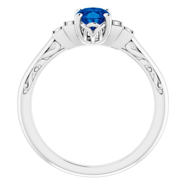 14k White Lab-grown Blue Sapphire & .05 Ctw Natural Diamond Ring