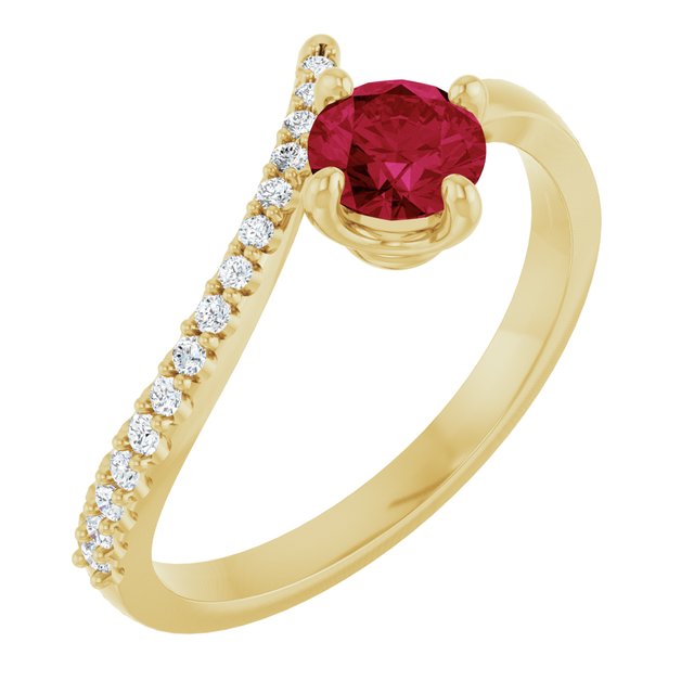 14k Yellow Natural Ruby & 1/10 Ctw Natural Diamond Bypass Ring