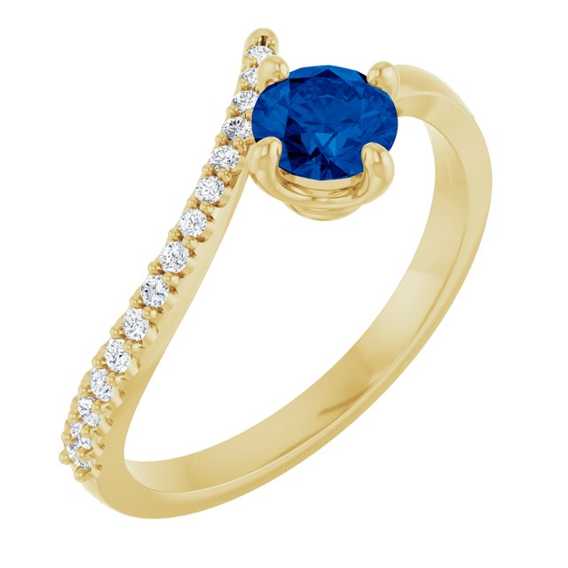 14k Yellow Natural Blue Sapphire & 1/10 Ctw Natural Diamond Bypass Ring